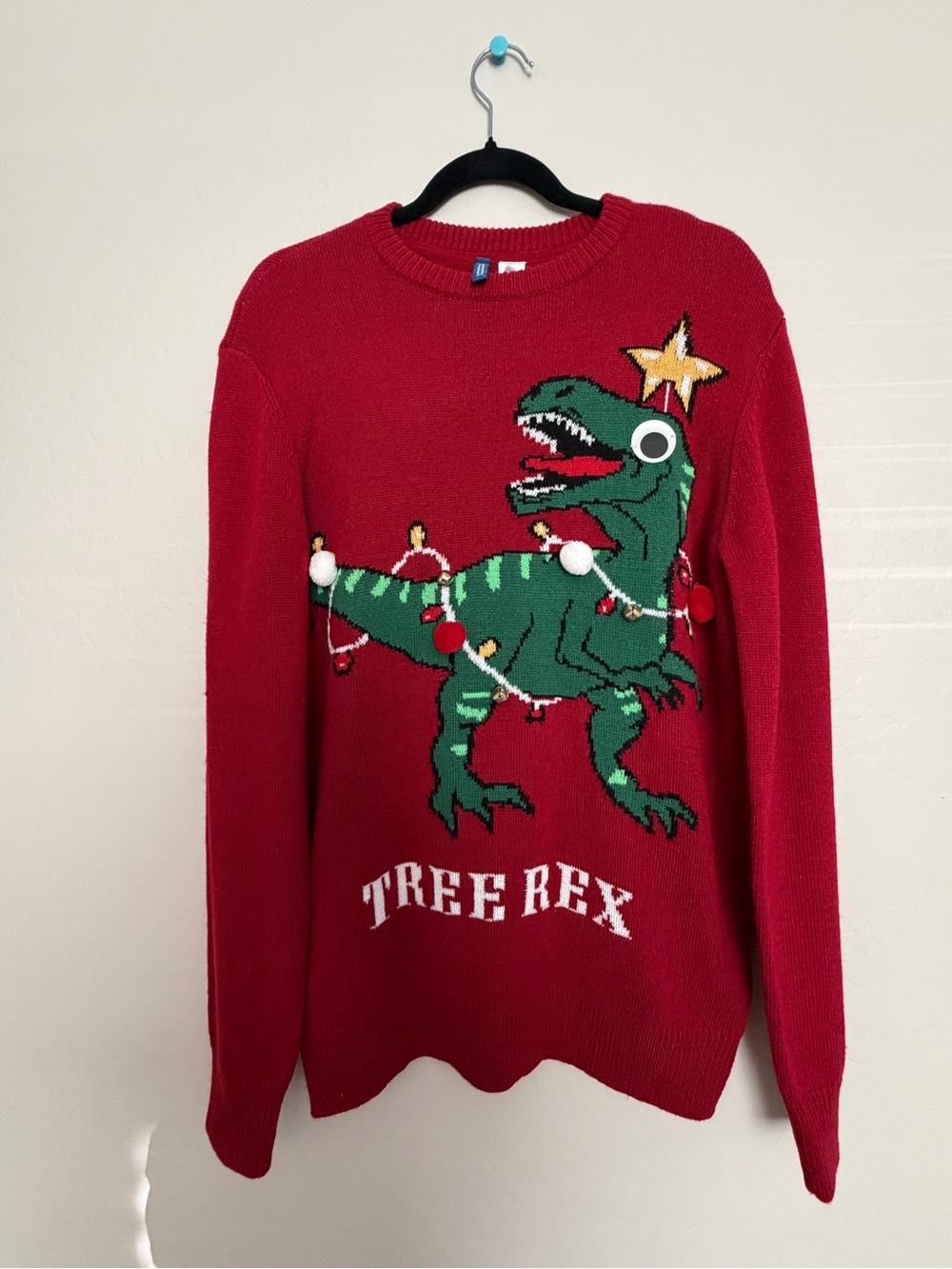 Men's Red 'Tree Rex' Ugly Christmas Sweater - Green Dino Graphic